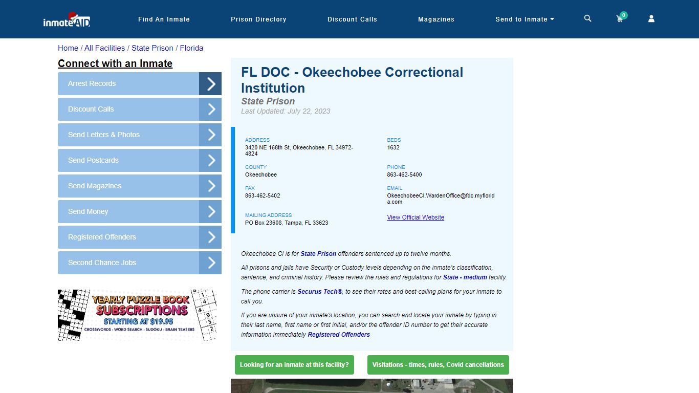 FL DOC - Okeechobee Correctional Institution & Inmate Search ...
